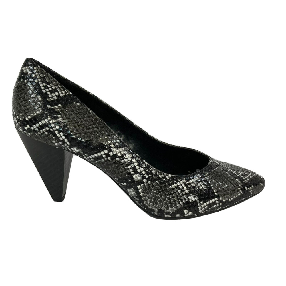 C Comfort Shoes Women Sz 9‎ Black Snake Cone Heel Pointed Toe Faux Leather NEW